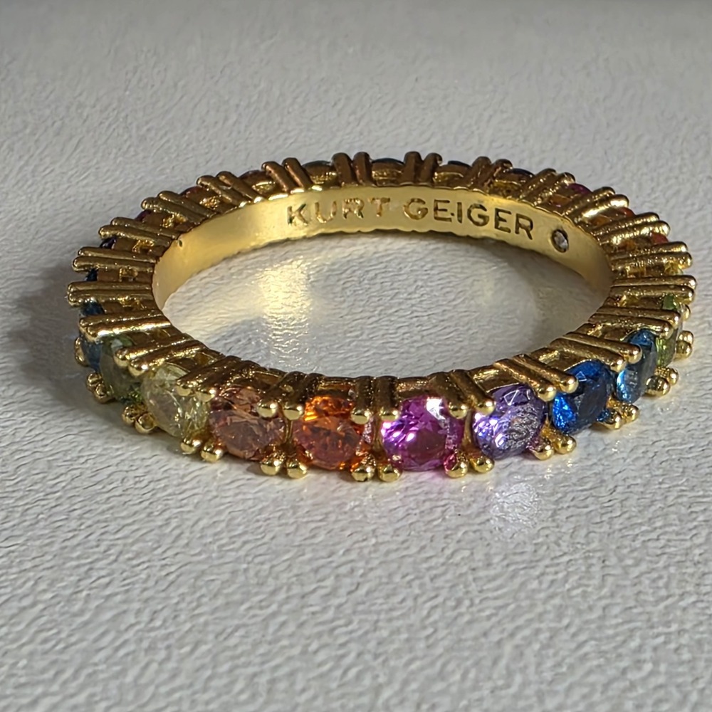 Kurt Geiger Gold Tone Rainbow Ring Size 9 Multicolored Unworn